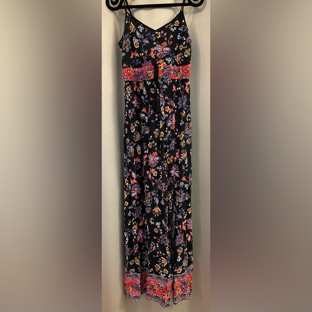 Navy and pink floral patterned dress